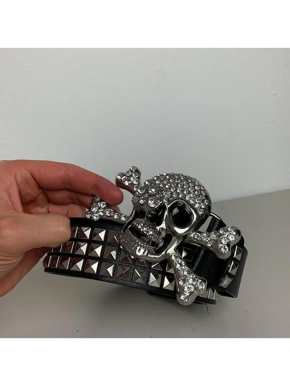 Vintage y2k 2000s Punk Style Diamond Studded Skeleton black essential belt.